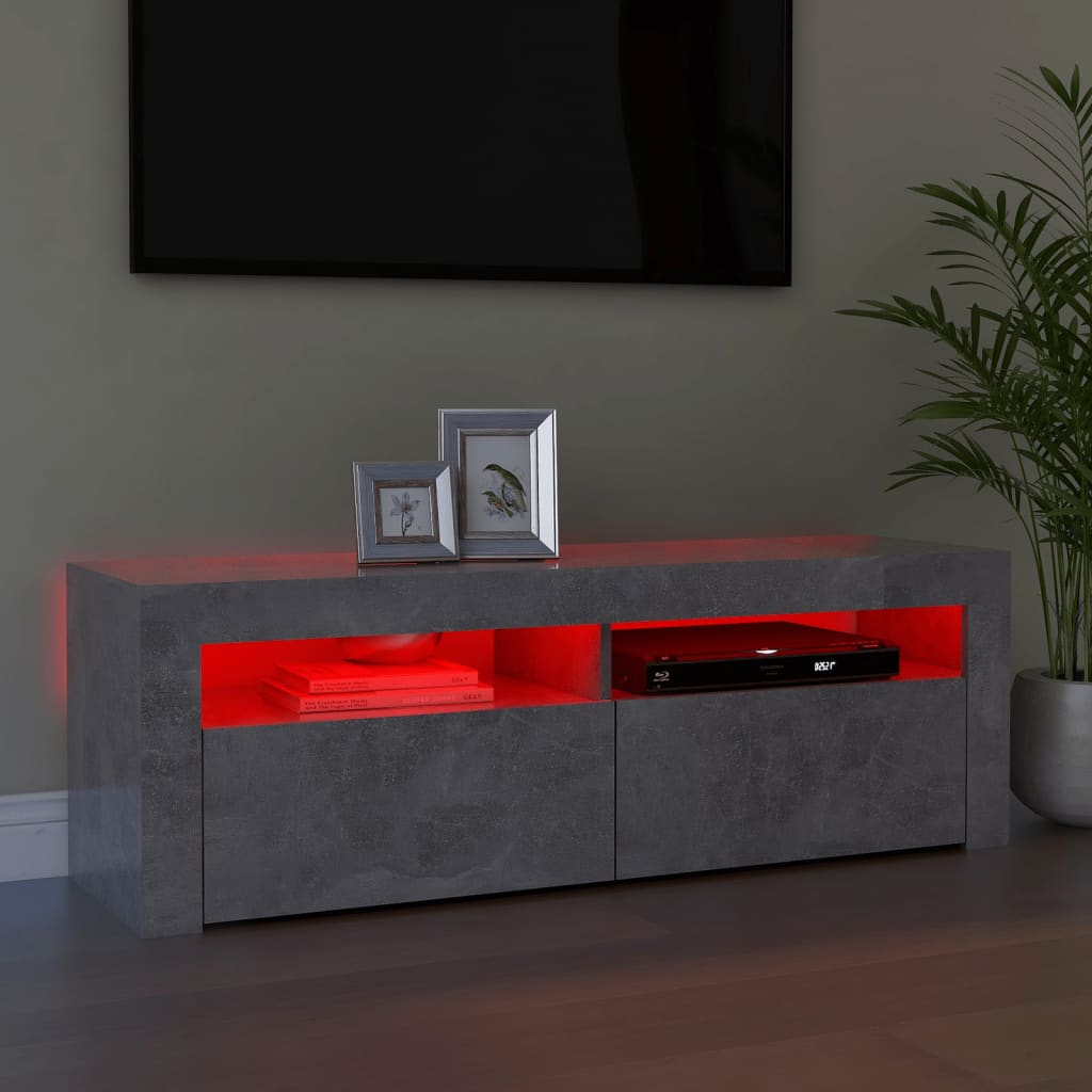 Meuble TV avec éclairage LED gris béton 120x35x40 cm