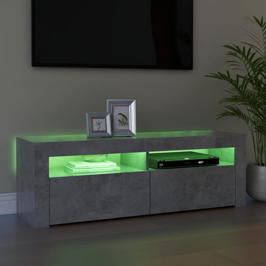 Meuble TV avec éclairage LED gris béton 120x35x40 cm