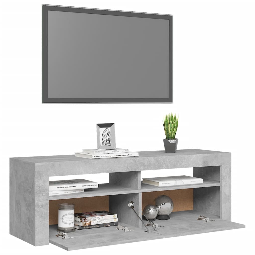Meuble TV avec éclairage LED gris béton 120x35x40 cm