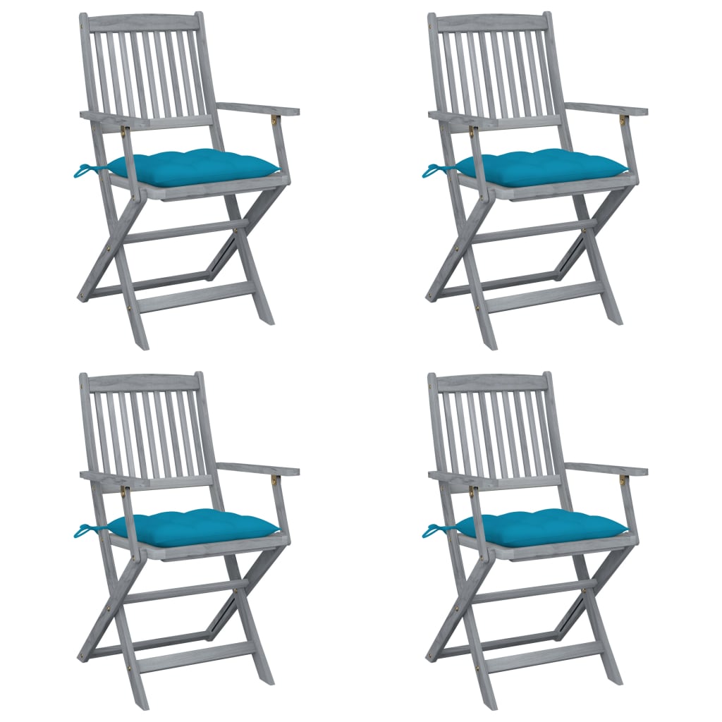 Klappbare Gartenstühle 4 Stk. mit Kissen Massivholz Akazie