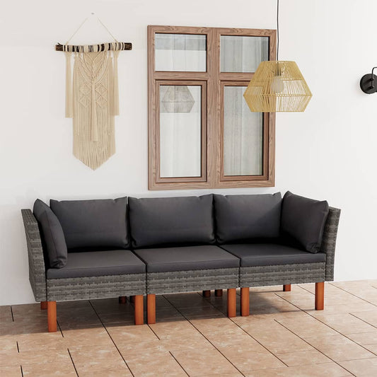 3-seater garden sofa with cushions grey poly rattan