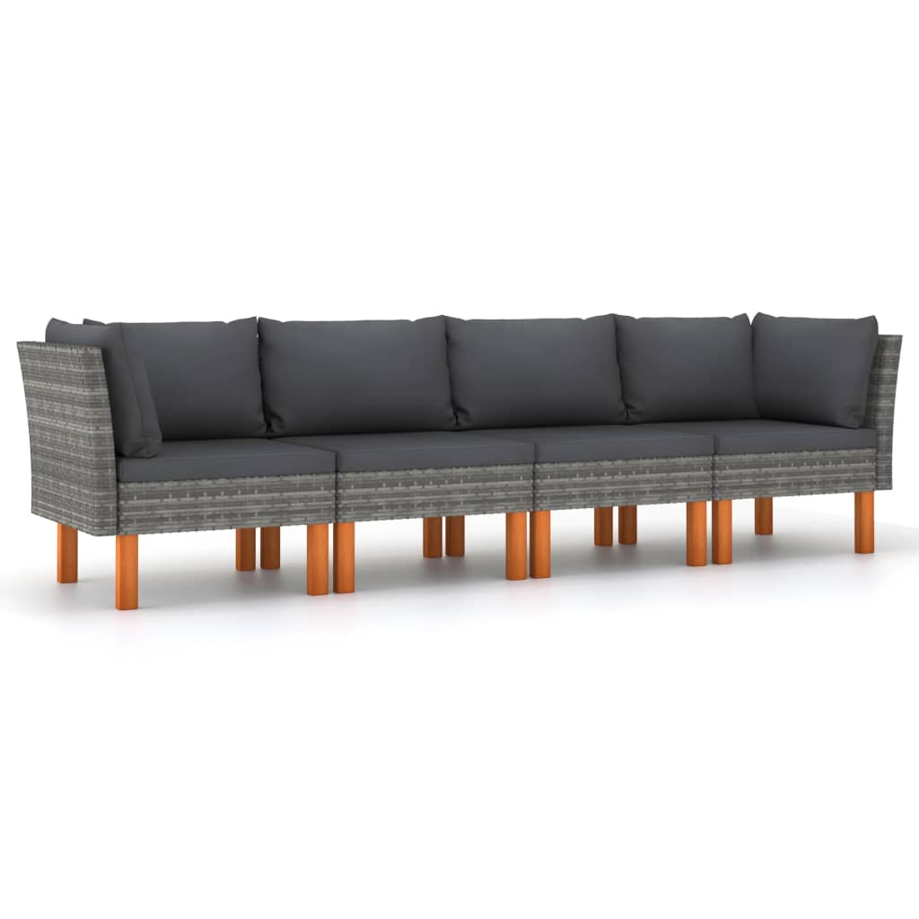 4-seater garden sofa with cushions grey poly rattan