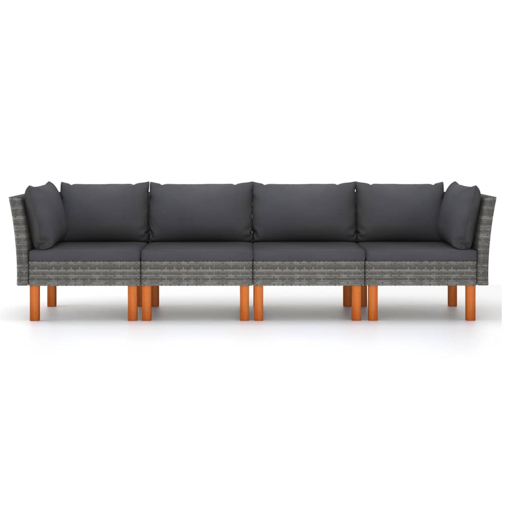 4-seater garden sofa with cushions grey poly rattan