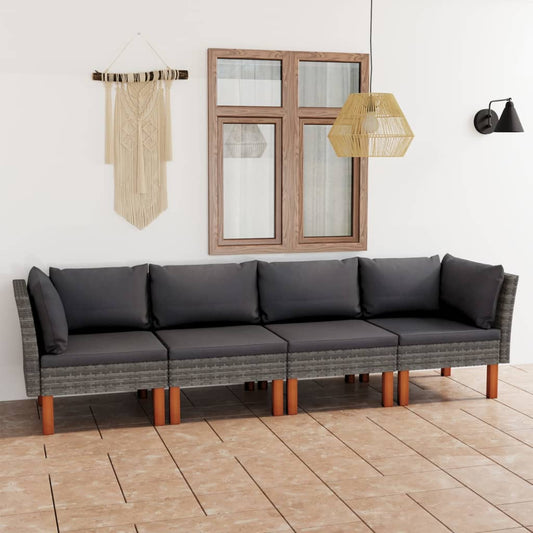 4-seater garden sofa with cushions grey poly rattan