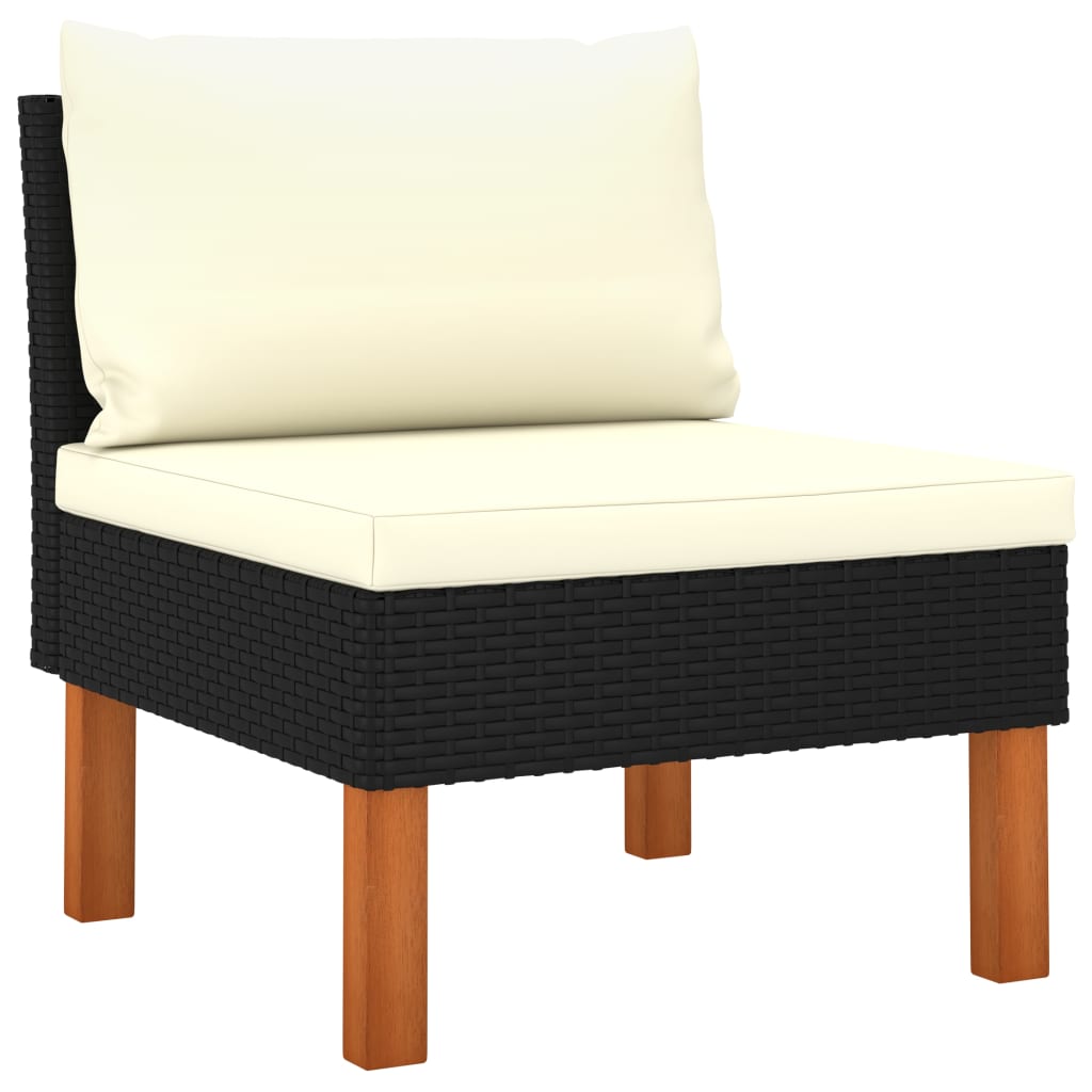 3-seater garden sofa with cushions black poly rattan