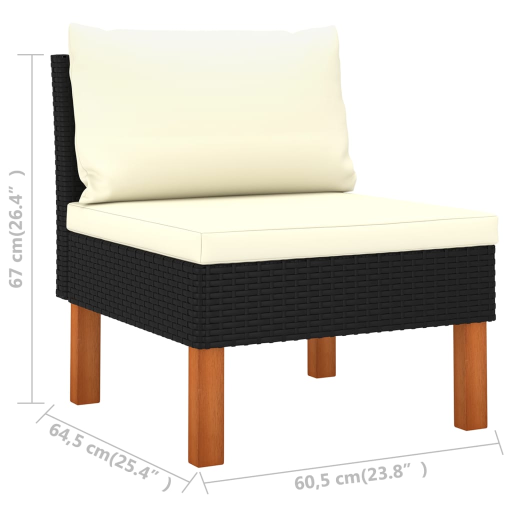 3-seater garden sofa with cushions black poly rattan