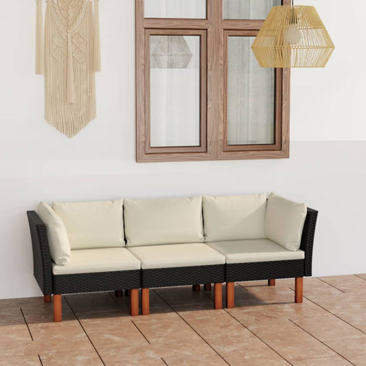 3-seater garden sofa with cushions black poly rattan