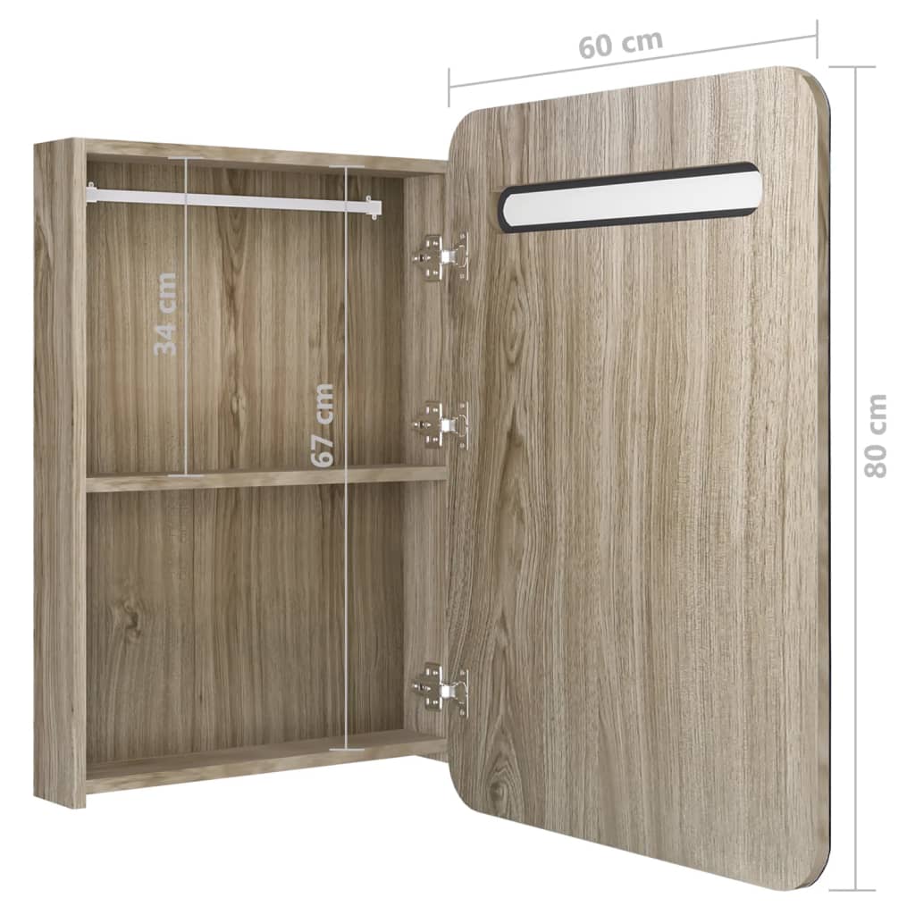 LED-Bad-Spiegelschrank Eichen-Optik 60x11x80 cm