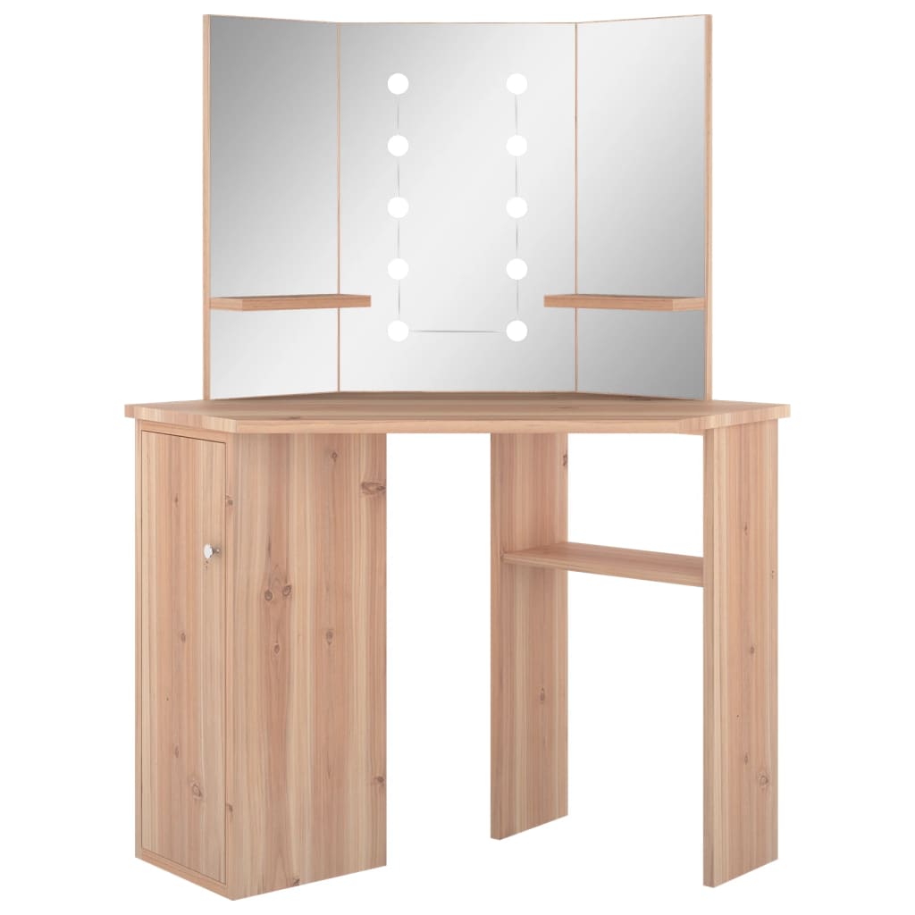 Corner dressing table with LED oak look 111x54x141.5 cm