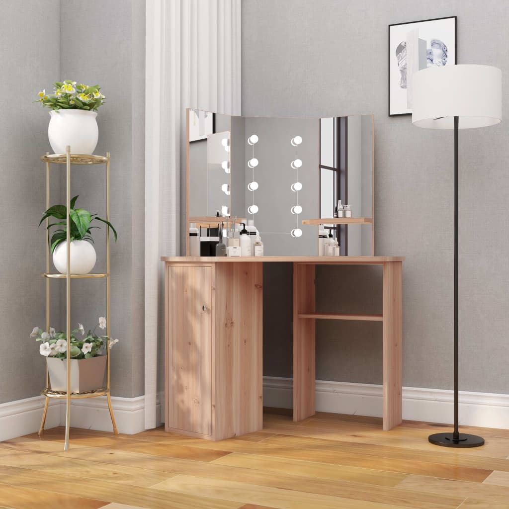 Corner dressing table with LED oak look 111x54x141.5 cm