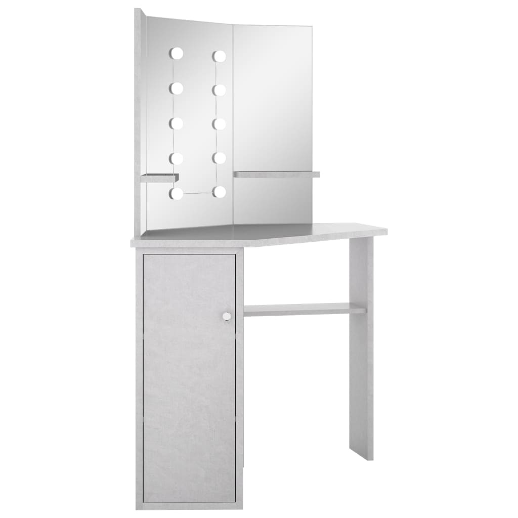 Coiffeuse d'angle avec LED gris béton 111x54x141,5 cm