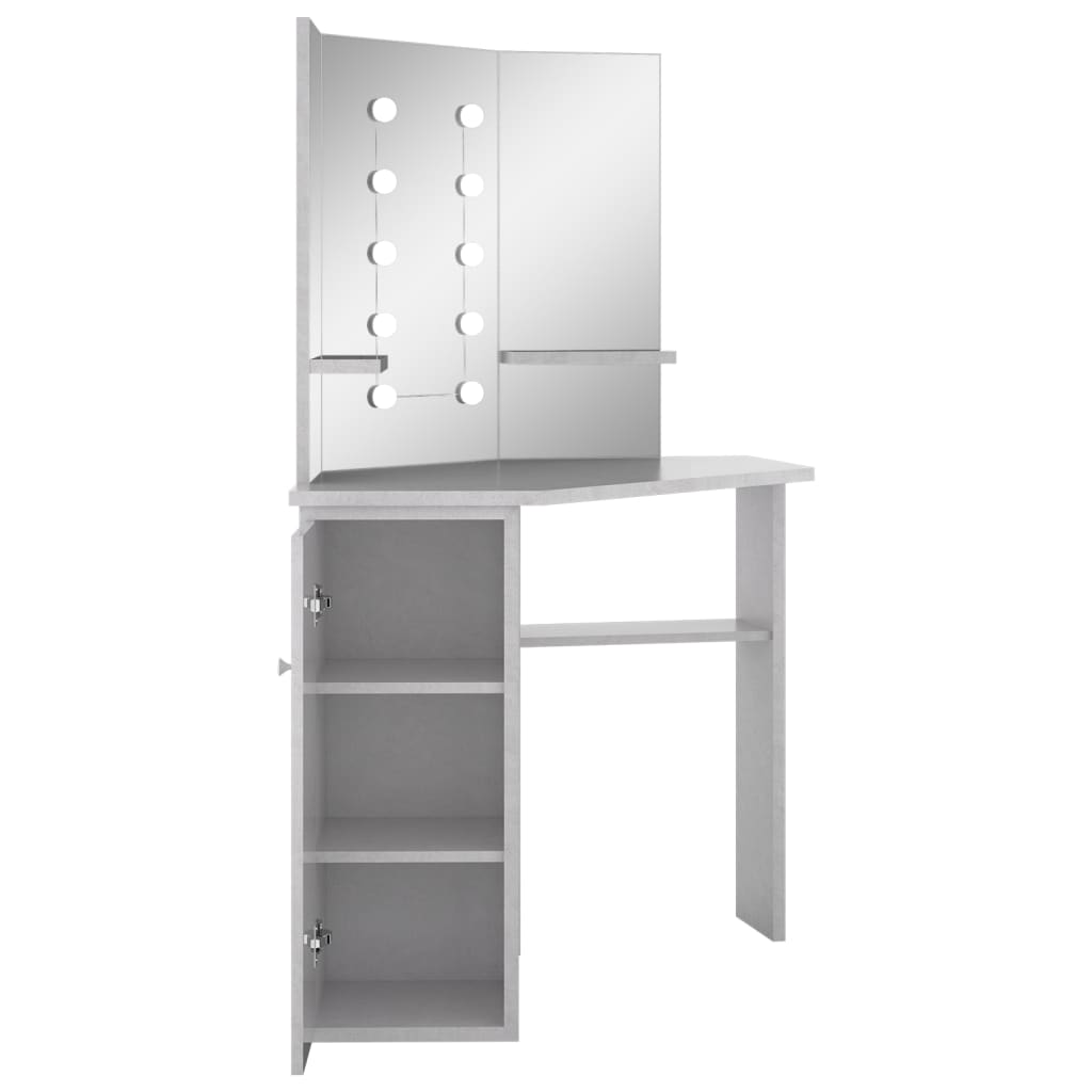 Coiffeuse d'angle avec LED gris béton 111x54x141,5 cm