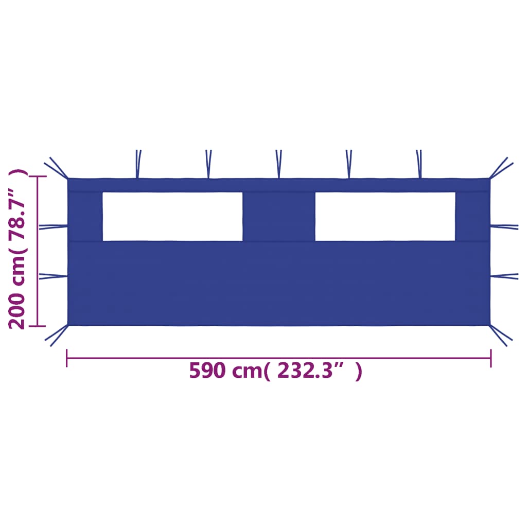 Pavillon-Seitenwand mit Fenstern 6x2 m Blau