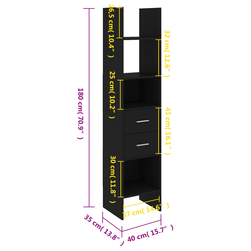Bookcase black 40x35x180 cm made of wood