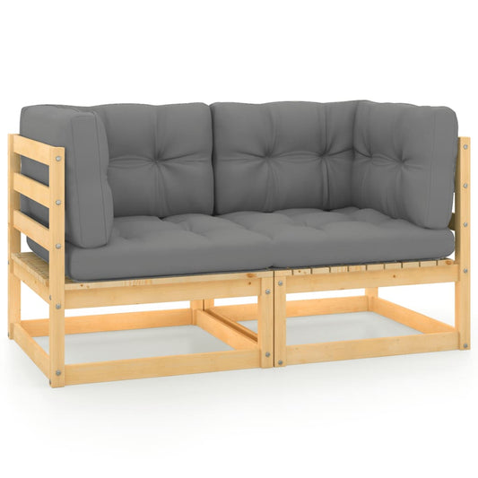 2-seater garden sofa with cushions in solid pine wood