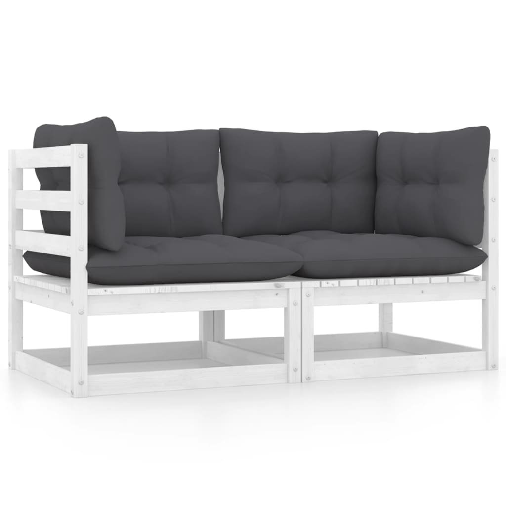 Garden sofa 2-seater with cushions solid pine wood white