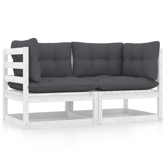 Garden sofa 2-seater with cushions solid pine wood white