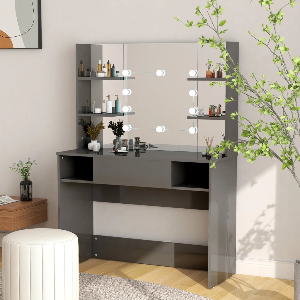 Dressing table LED lighting 100x40x135 cm MDF Glossy Gray