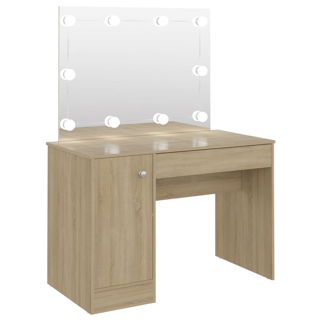 Dressing table with LED lighting 110x55x145 cm MDF oak look