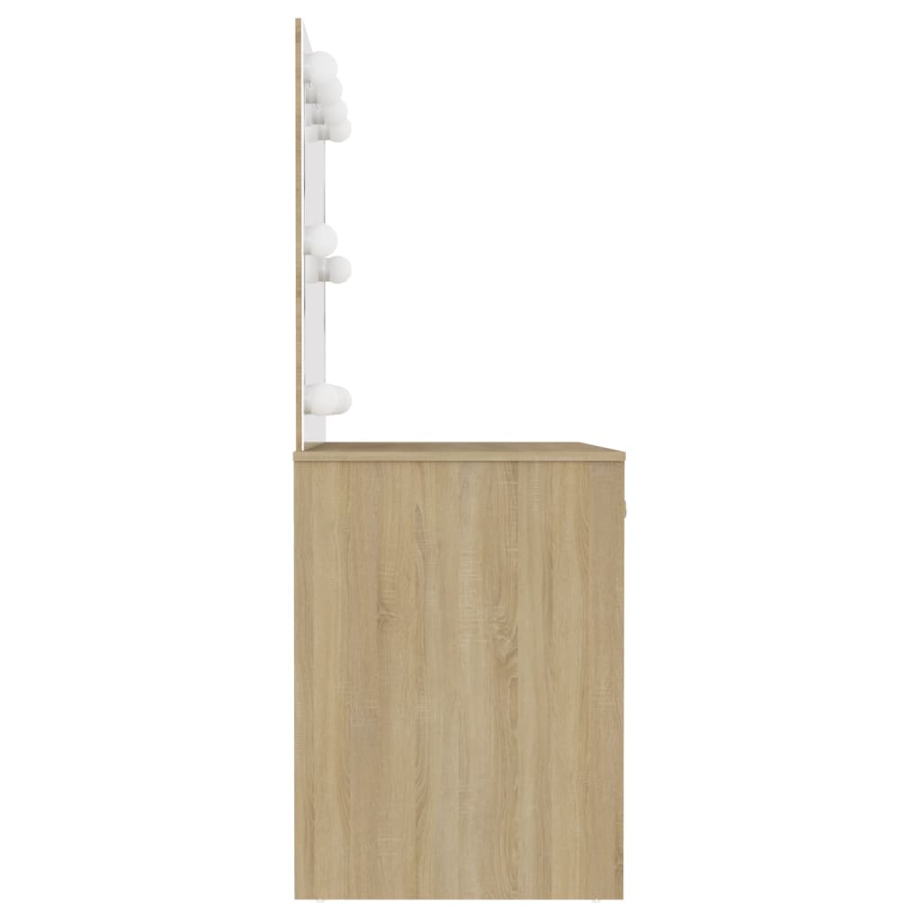 Dressing table with LED lighting 110x55x145 cm MDF oak look