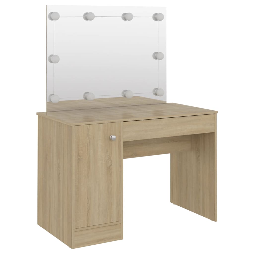 Dressing table with LED lighting 110x55x145 cm MDF oak look