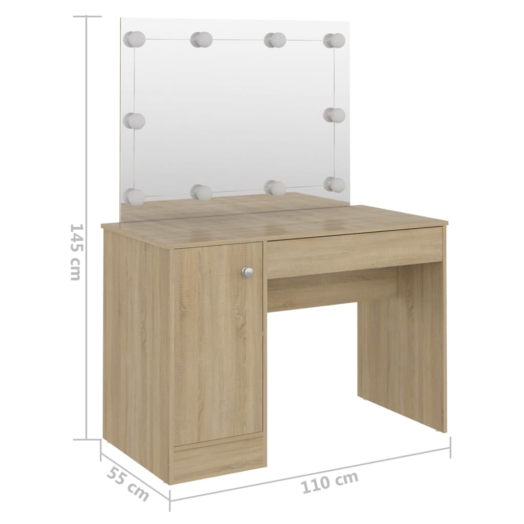 Dressing table with LED lighting 110x55x145 cm MDF oak look