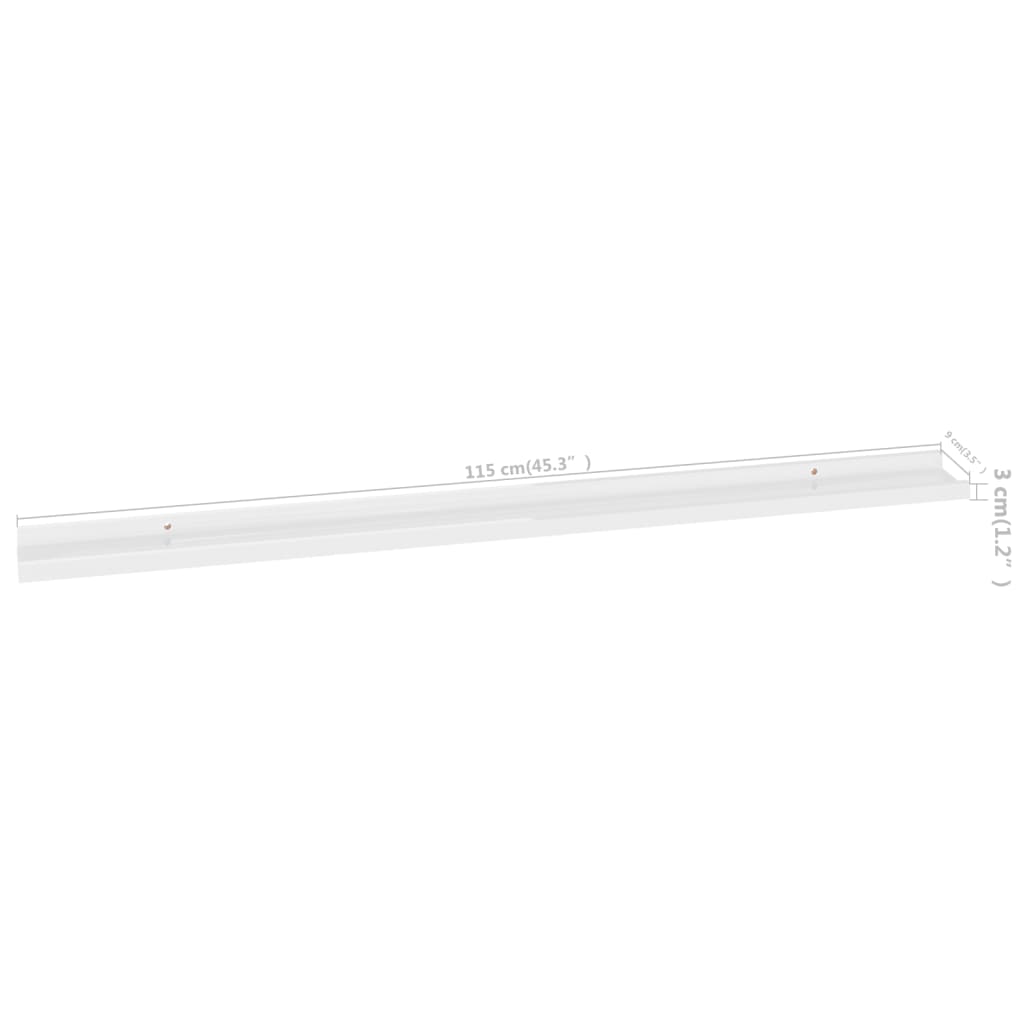 Etagères murales 2 pcs blanc brillant 115x9x3 cm