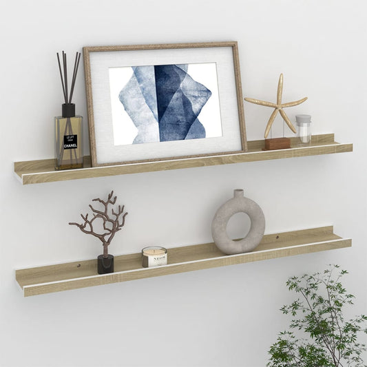 Etagères murales 2 pcs Blanc et Chêne Sonoma 80x9x3 cm