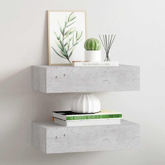 Wandregale mit Schubladen 2 Stk. Betongrau 40x23,5x10 cm MDF