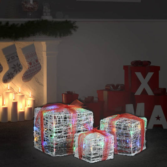 LED Gift Boxes 3 pcs Christmas Decoration Multicolor