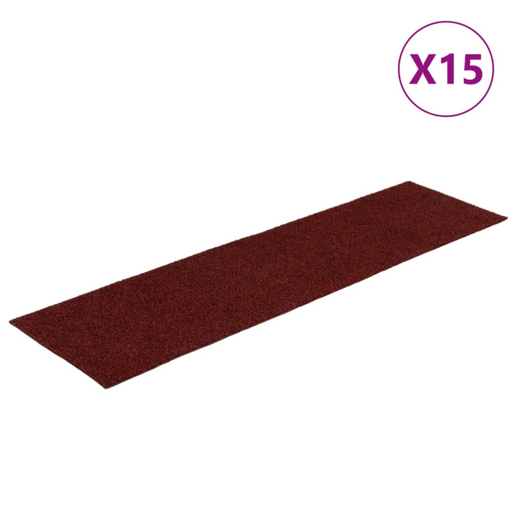 Self-adhesive stair mats 15 pieces. Rectangular 76x20 cm red
