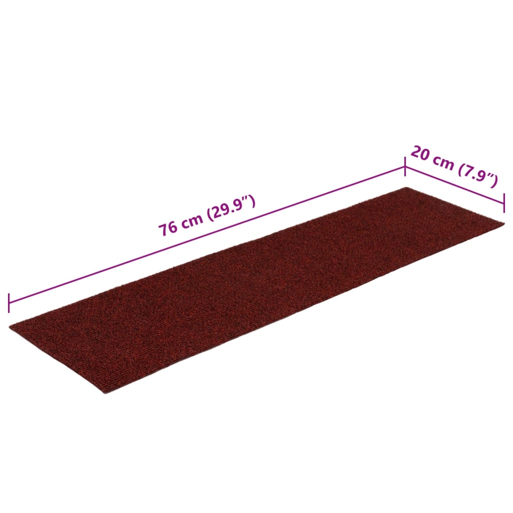 Self-adhesive stair mats 15 pieces. Rectangular 76x20 cm red