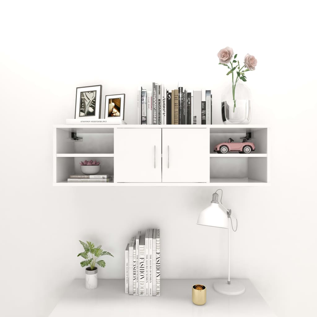 Etagère murale blanche 102x30x29 cm en bois