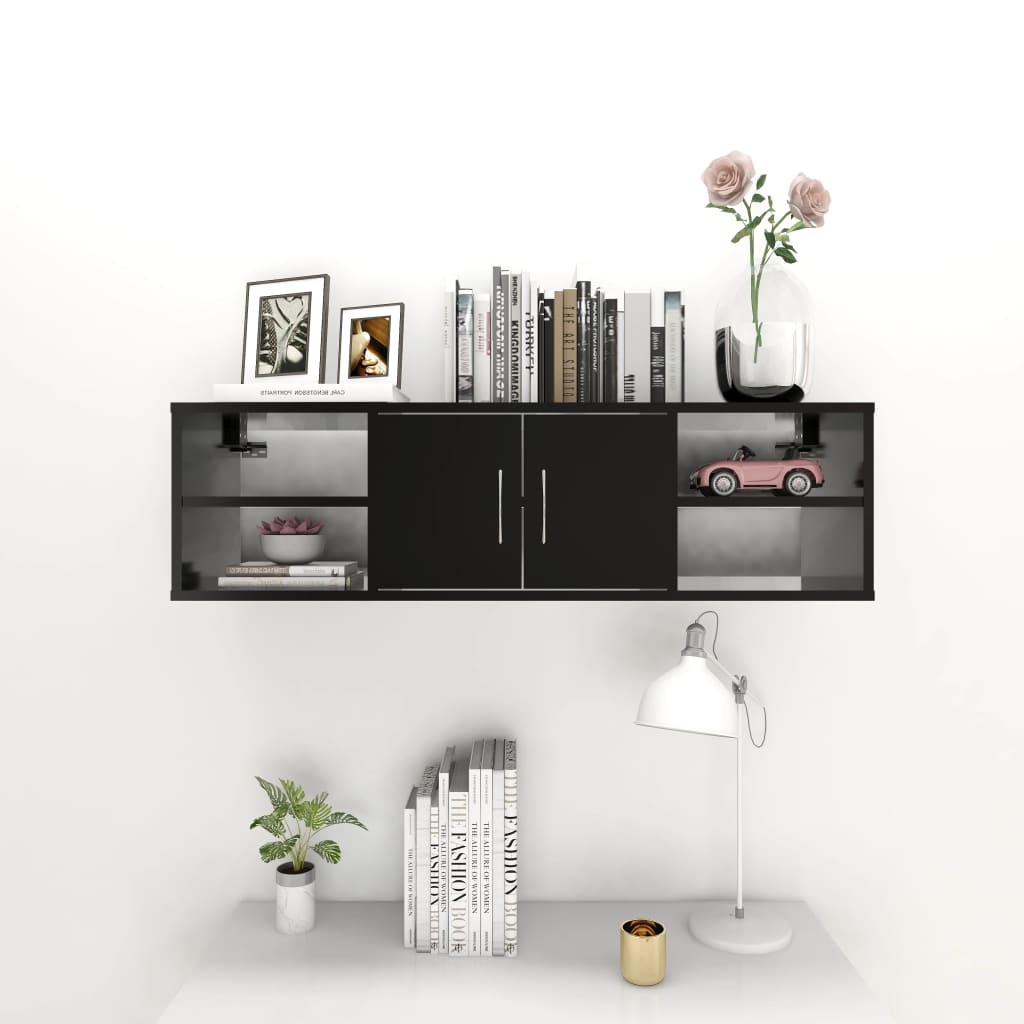 Etagère murale noire 102x30x29 cm en bois