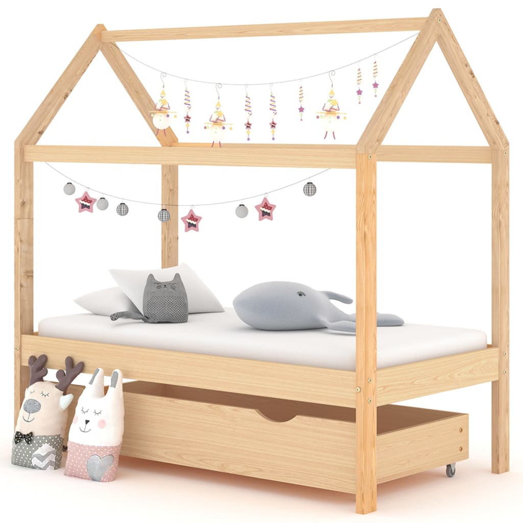 Children's bed with drawer solid pine 70x140 cm