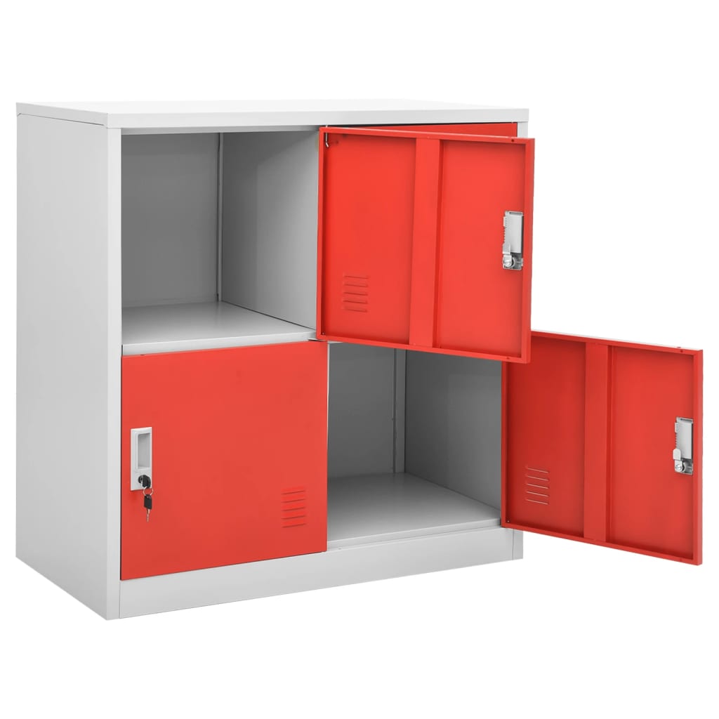 Locker cabinet light gray and red 90x45x92.5 cm steel