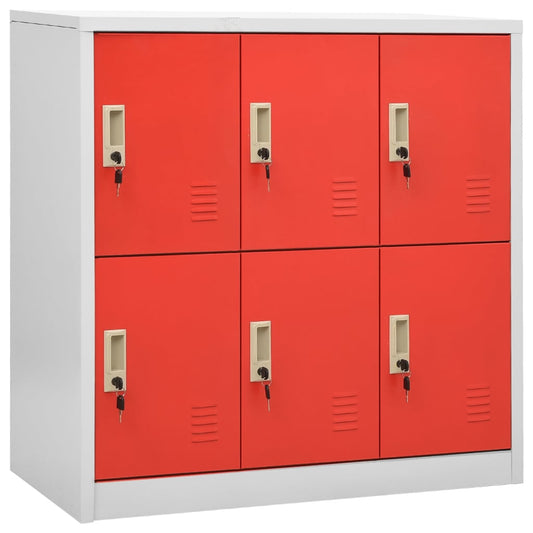 Locker cabinet light gray and red 90x45x92.5 cm steel
