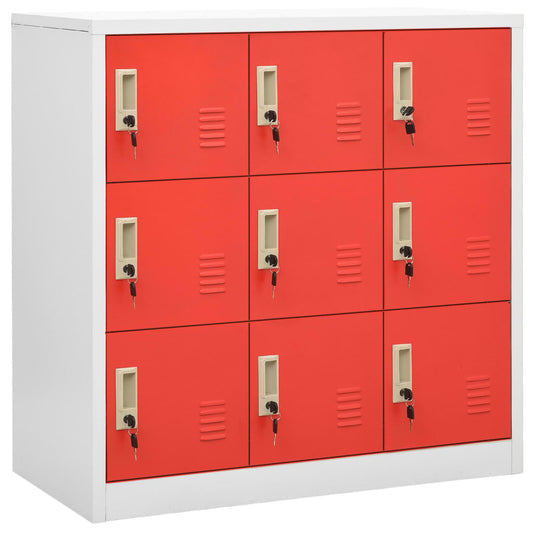 Locker cabinet light gray and red 90x45x92.5 cm steel