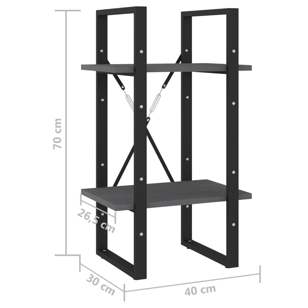 Bookcase 2 compartments gray 40x30x70 cm solid pine wood