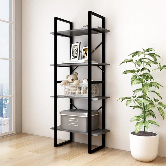 Bookcase 4 compartments gray 60x30x140 cm solid pine wood