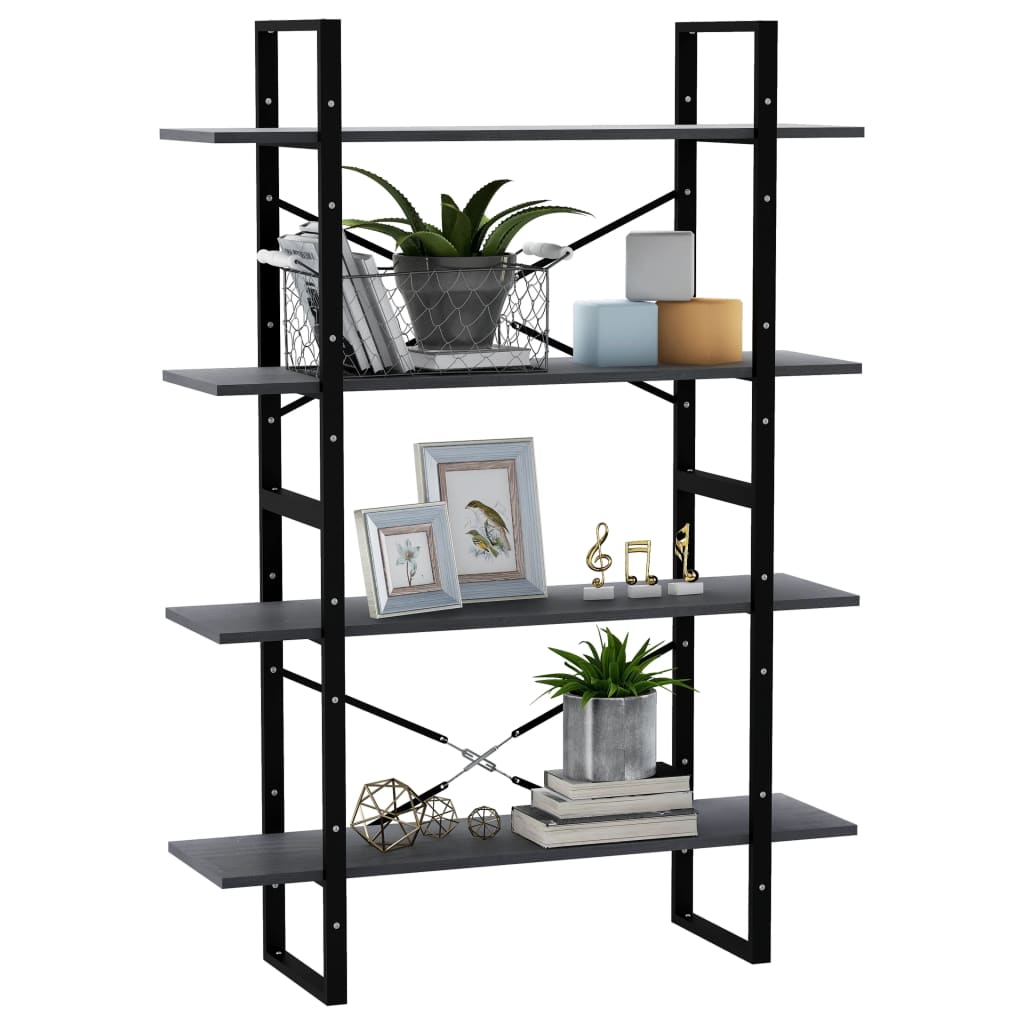 Bibliothèque 4 compartiments gris 100x30x140 cm bois de pin massif