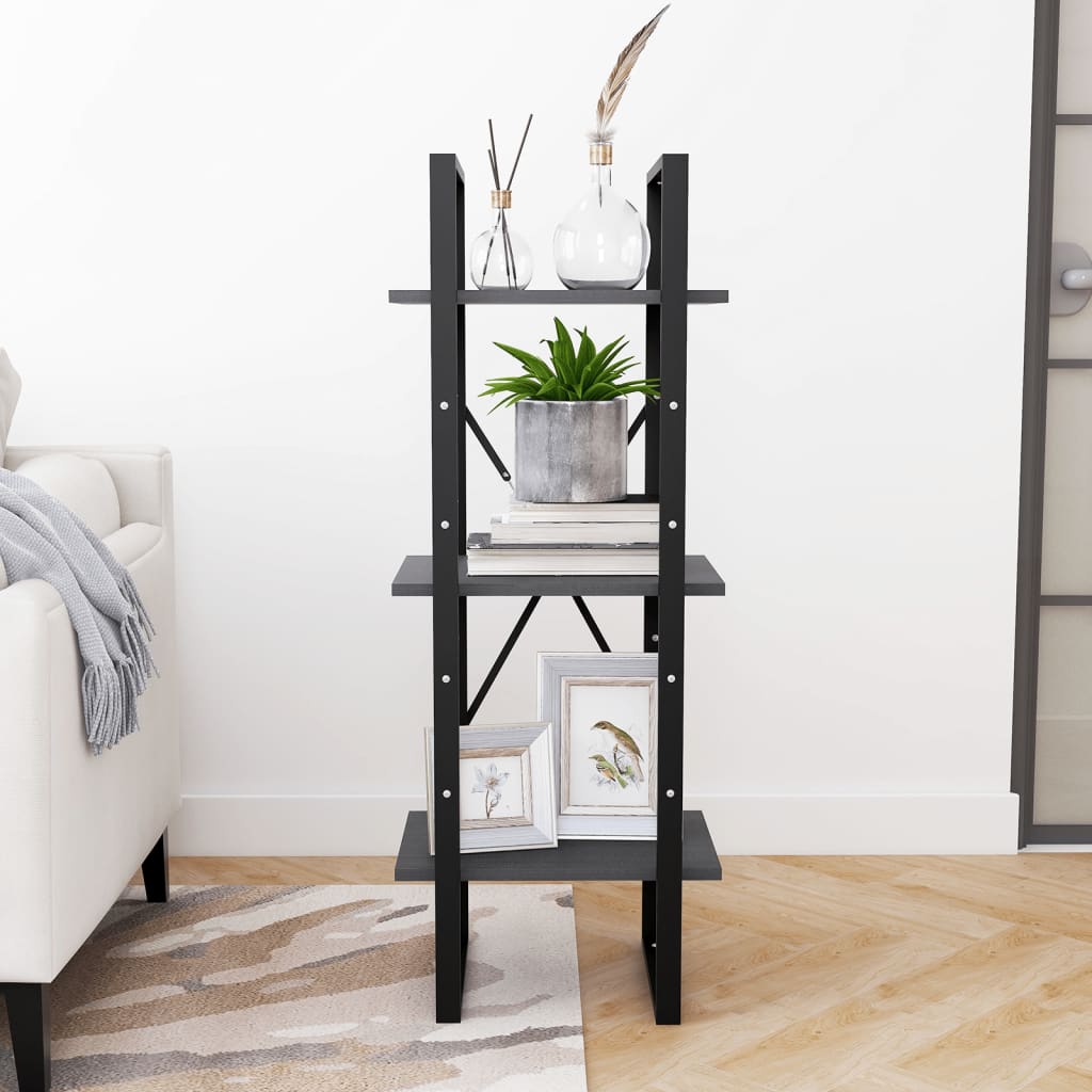 Bookcase 3 compartments gray 40x30x105 cm solid pine wood