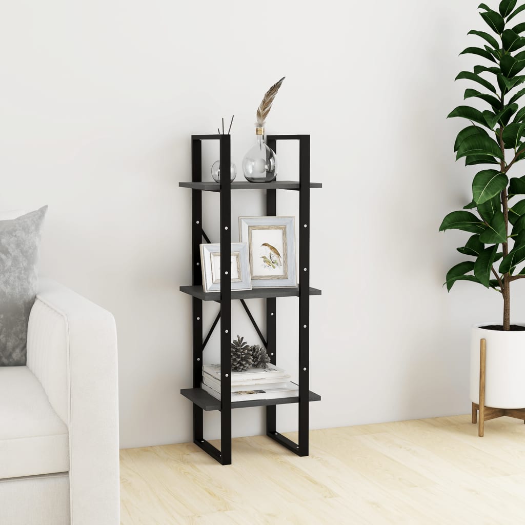 Bookcase 3 compartments gray 40x30x105 cm solid pine wood