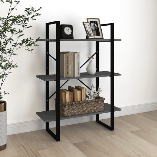 Bookcase 3 compartments gray 80x30x105 cm solid pine wood
