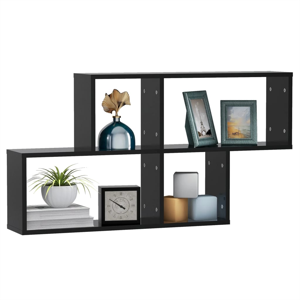 Etagère murale noire 100x18x53 cm en bois
