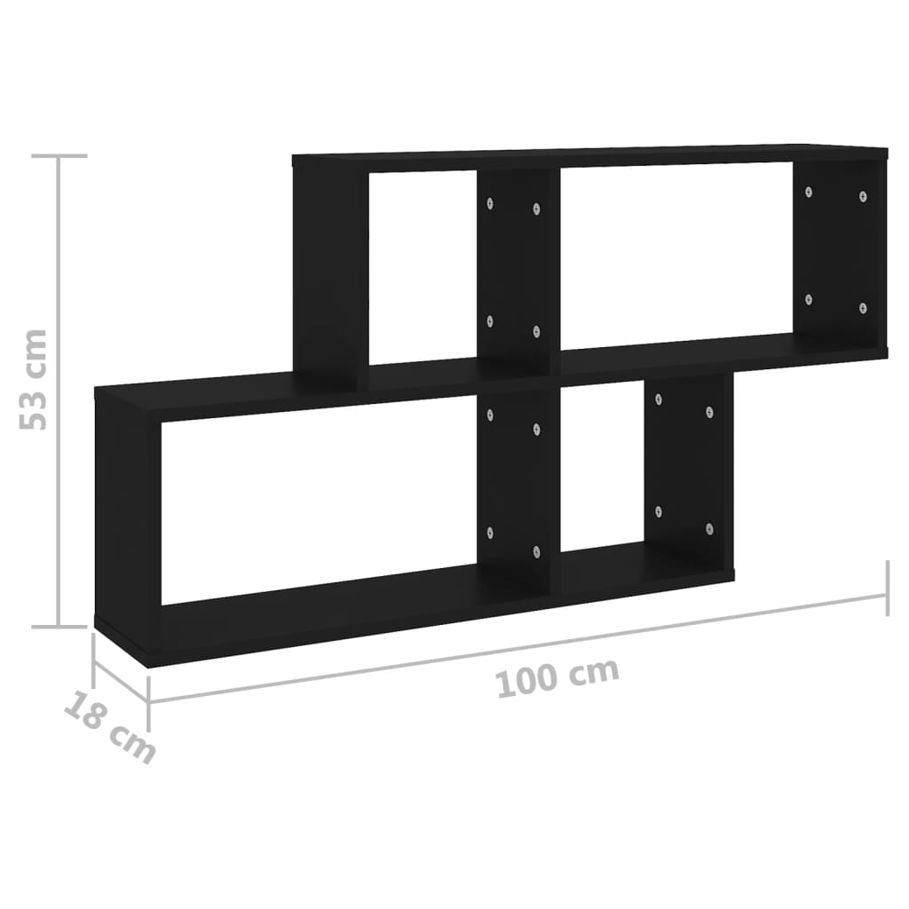 Etagère murale noire 100x18x53 cm en bois
