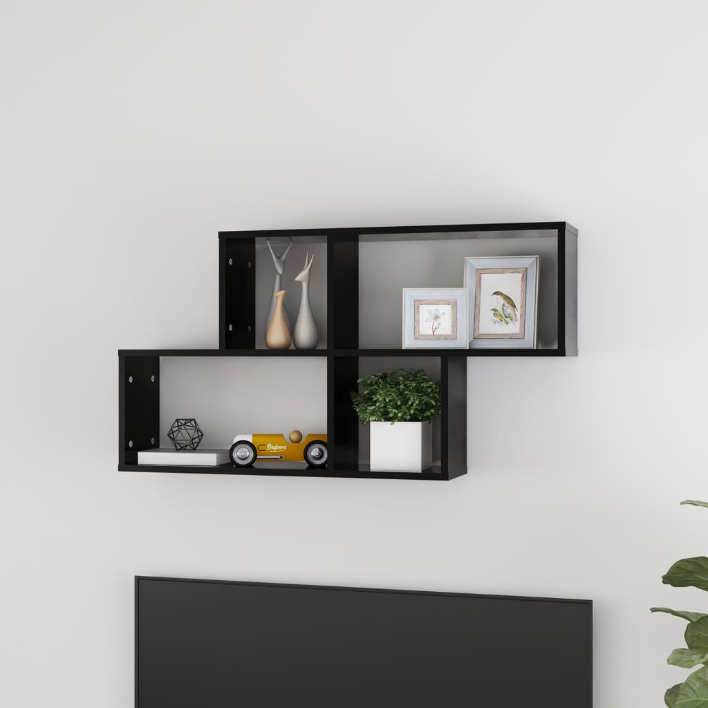 Etagère murale noire 100x18x53 cm en bois