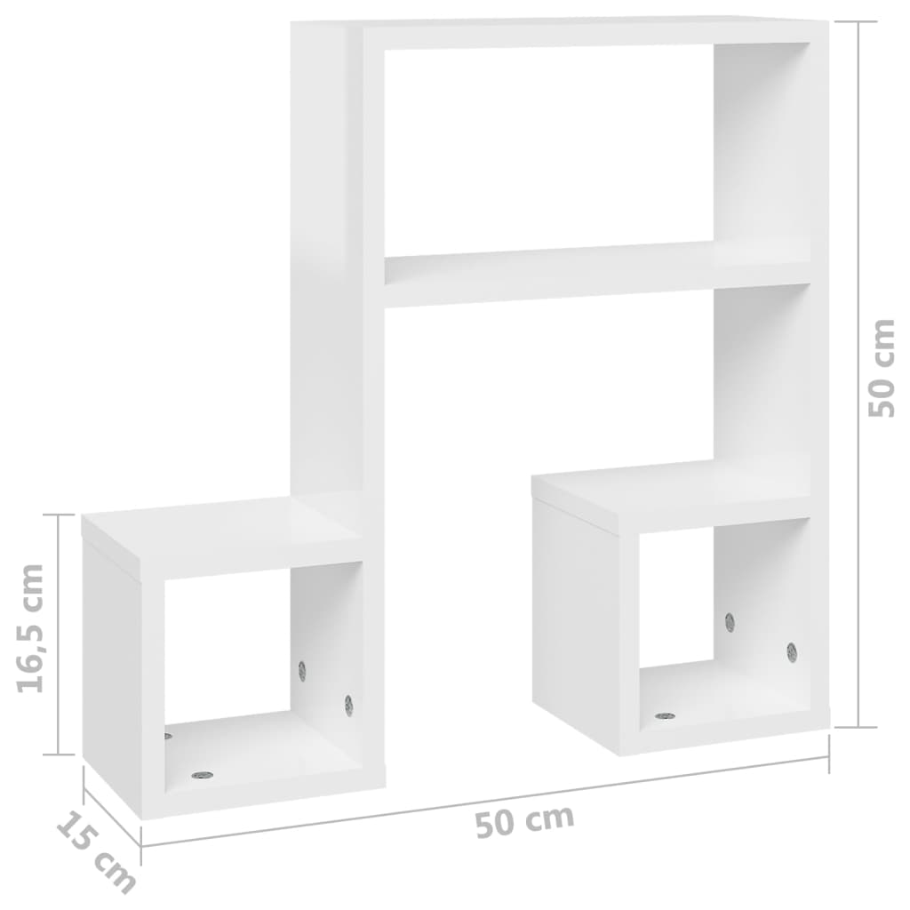Etagères murales 2 pièces blanc brillant 50x15x50 cm matériau bois