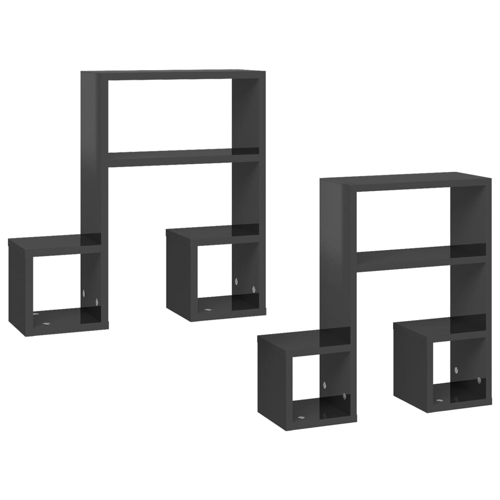 Wall shelves 2 pieces high gloss gray 50x15x50 cm wood material