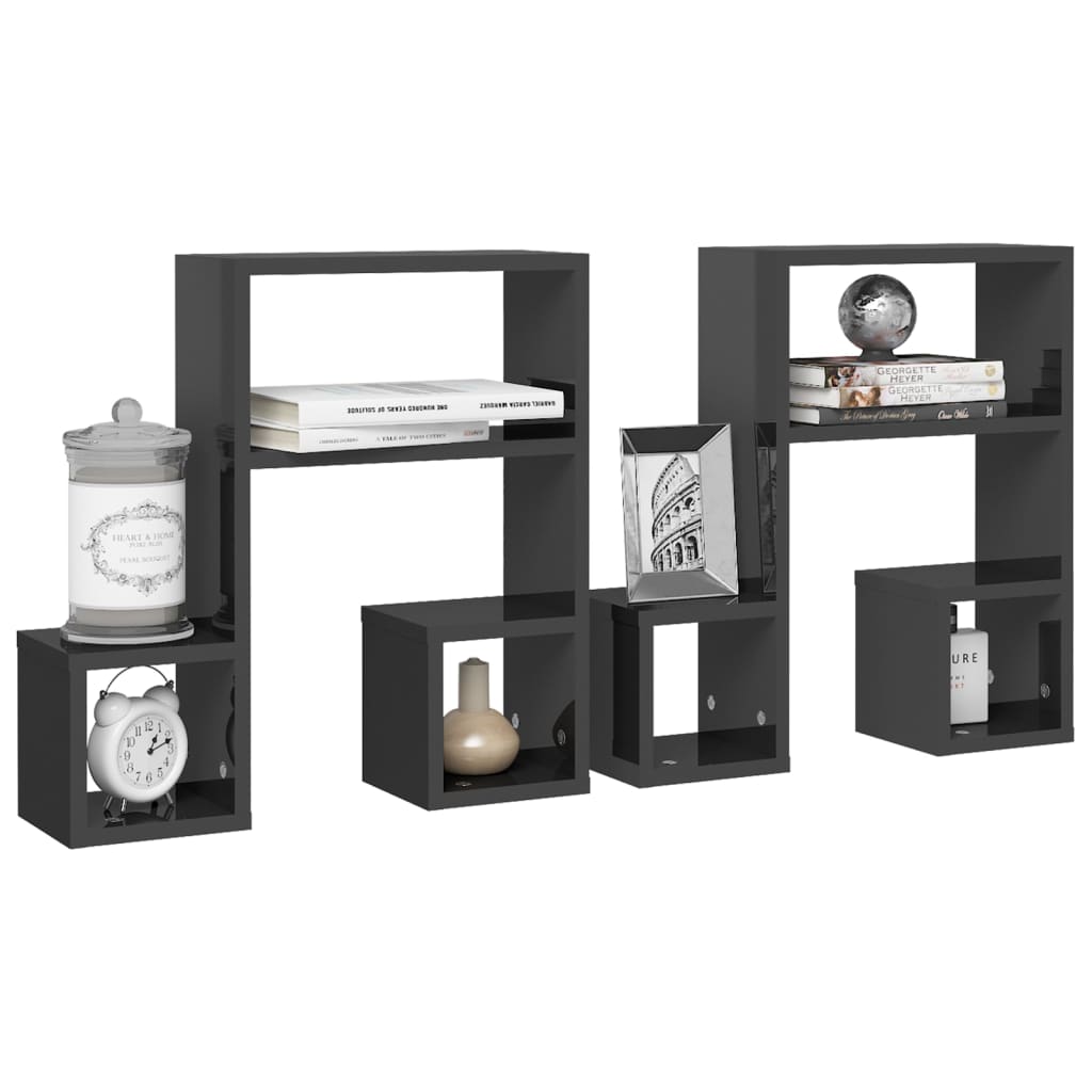 Wall shelves 2 pieces high gloss gray 50x15x50 cm wood material